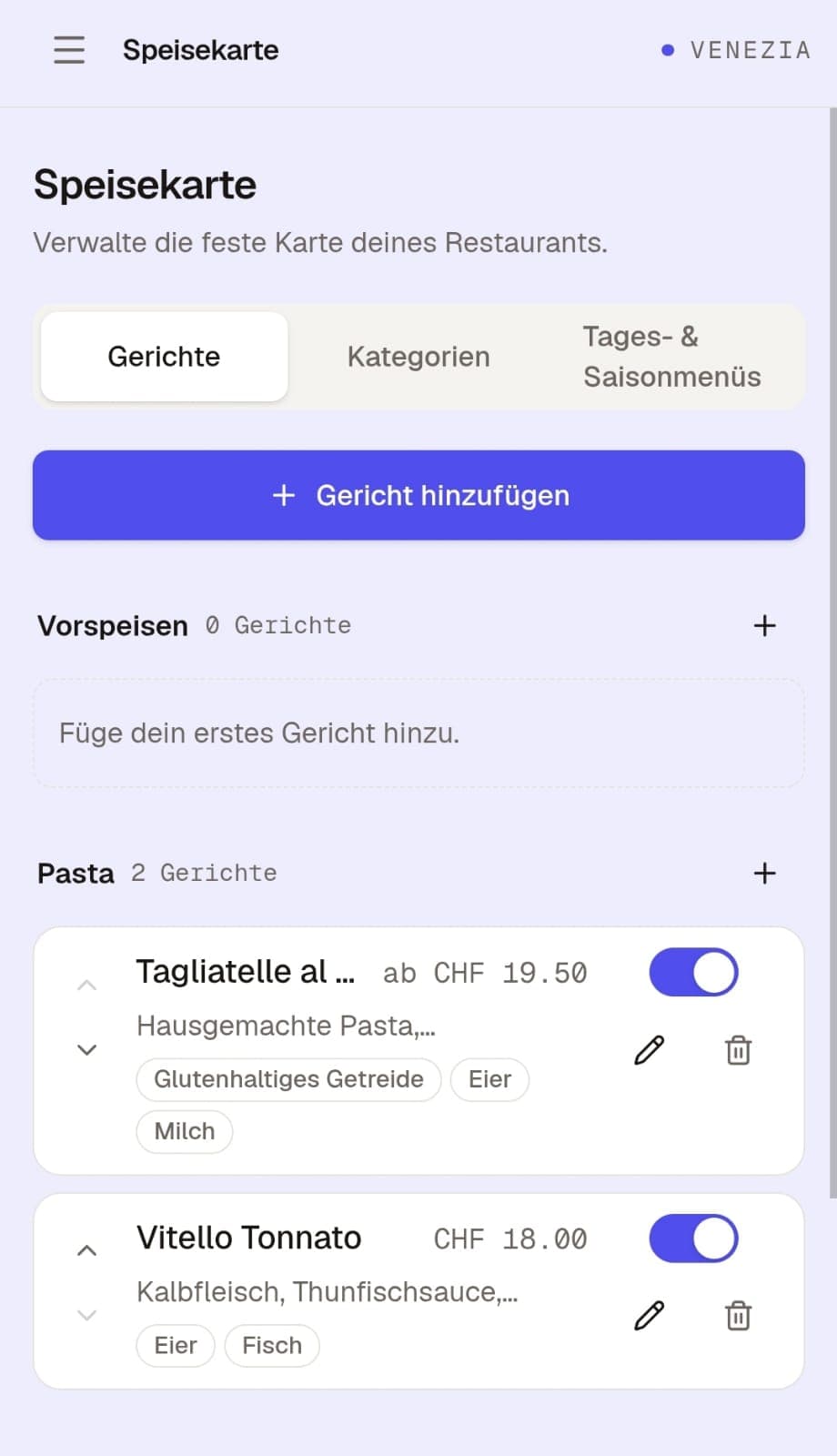 Mobile Speisekartenverwaltung in Gastrobrand